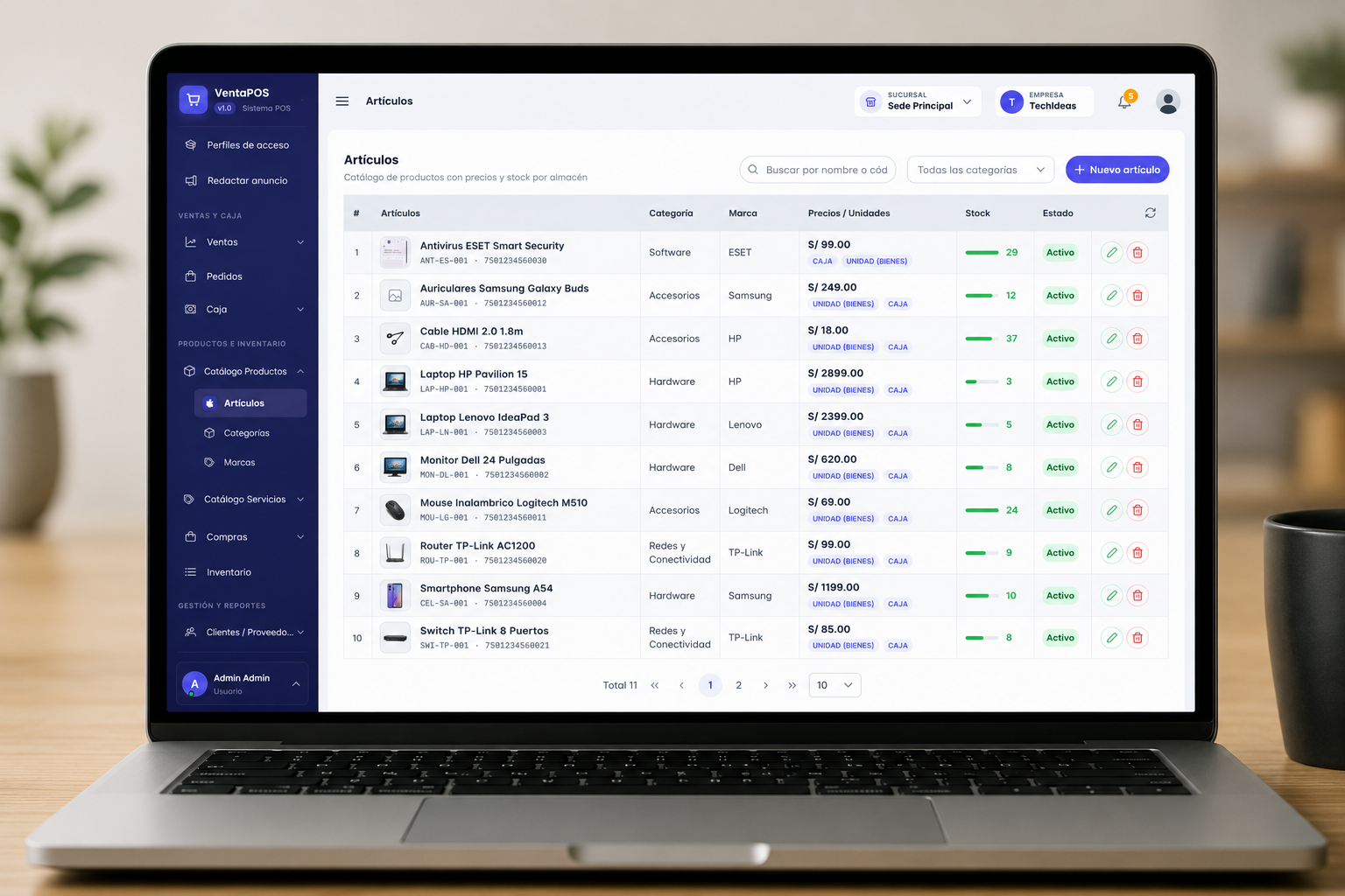 Pantalla de artículos de TechSoftPe